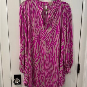 Chic Zebra Print Blouse in Pink and Beige